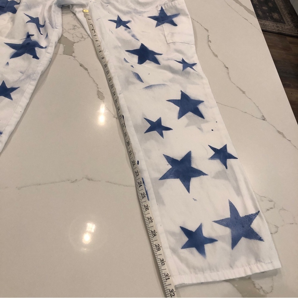 Dickies White Straight Leg Pants with Blue Star Print - Picture 11 of 12